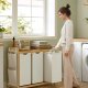 SONGMICS Tv&auml;ttkorg med 3 fack, Tv&auml;ttkorg, Rymmer upp till 150 l, Tv&auml;ttsorterare, Med Hylla, Tv&auml;ttp�se, Sidofickor, 3 x 50 l, 94 x 33 x 78 cm, Kr&auml;mvit RLH115W01