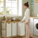 SONGMICS Tv&auml;ttkorg med 3 fack, Tv&auml;ttkorg, Rymmer upp till 150 l, Tv&auml;ttsorterare, Med Hylla, Tv&auml;ttp�se, Sidofickor, 3 x 50 l, 94 x 33 x 78 cm, Kr&auml;mvit RLH115W01