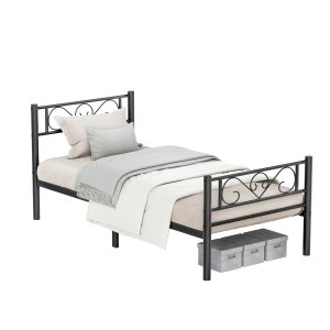 VASAGLE Enkeltsengestel, Metalsengestel, Passer til 90 x 190 cm madras, Nem montering, Til Sm� Rum, G�stev�relse, Sort RMB061B01