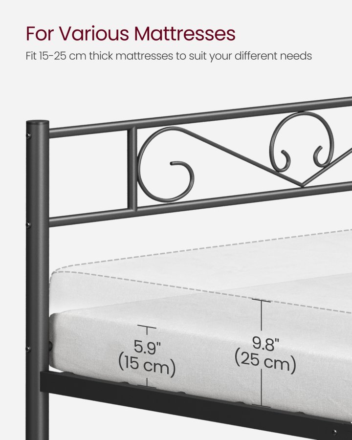 VASAGLE Enkeltsengestel, Metalsengestel, Passer til 90 x 190 cm madras, Nem montering, Til Sm� Rum, G�stev�relse, Sort RMB061B01