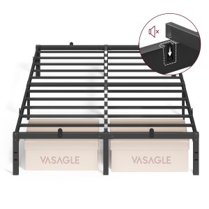 VASAGLE Bettgestell 140 x 190 mit Metallfu&szlig;, Metallrahmen, Stauraum darunter, modern, G&auml;stebett, einfache Montage, Tintenschwarz RMB133B01
