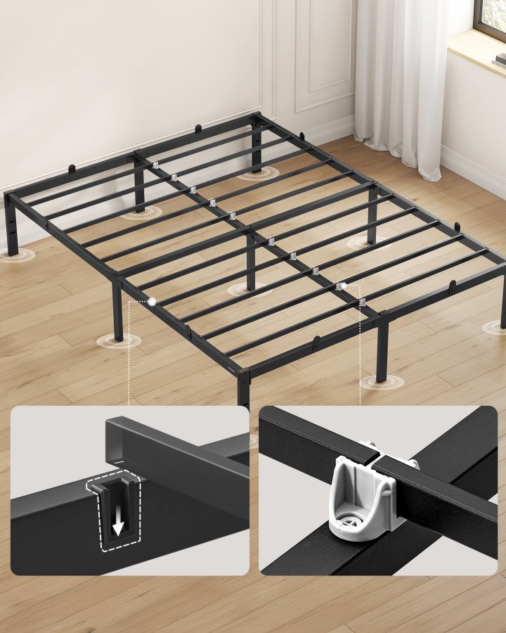 VASAGLE Bettgestell 140 x 190 mit Metallfu&szlig;, Metallrahmen, Stauraum darunter, modern, G&auml;stebett, einfache Montage, Tintenschwarz RMB133B01