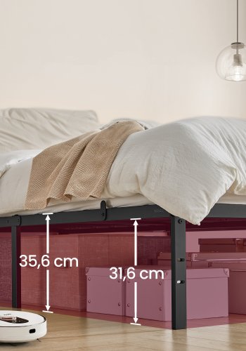 VASAGLE Bettgestell 140 x 190 mit Metallfu&szlig;, Metallrahmen, Stauraum darunter, modern, G&auml;stebett, einfache Montage, Tintenschwarz RMB133B01