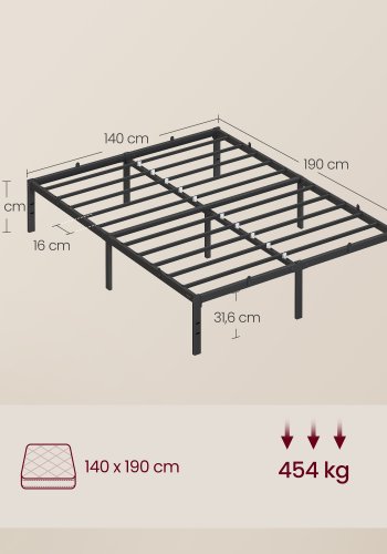VASAGLE Bettgestell 140 x 190 mit Metallfu&szlig;, Metallrahmen, Stauraum darunter, modern, G&auml;stebett, einfache Montage, Tintenschwarz RMB133B01