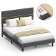 VASAGLE dobbeltseng, sengestel, egnet til en 140 x 200 cm madras, justerbar polstret hovedg�rde, lavet af metal og massivt tr�, moderne, skifergr� RMB504G01