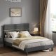 VASAGLE dobbeltseng, sengestel, egnet til en 140 x 200 cm madras, justerbar polstret hovedg�rde, lavet af metal og massivt tr�, moderne, skifergr� RMB504G01