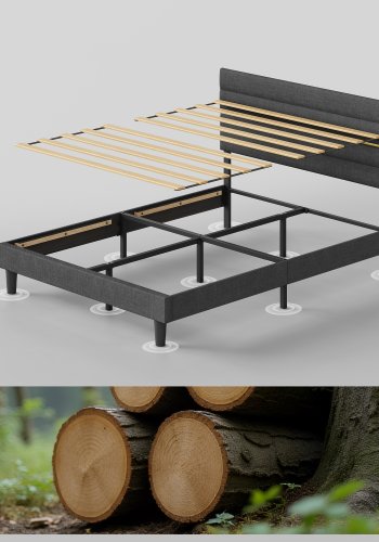 VASAGLE dobbeltseng, sengestel, egnet til en 140 x 200 cm madras, justerbar polstret hovedg�rde, lavet af metal og massivt tr�, moderne, skifergr� RMB504G01