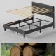 VASAGLE dobbeltseng, sengestel, egnet til en 140 x 200 cm madras, justerbar polstret hovedg�rde, lavet af metal og massivt tr�, moderne, skifergr� RMB504G01