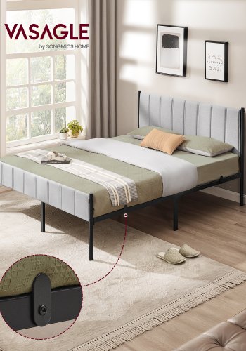 VASAGLE Dobbeltsengramme 160 x 200 cm med polstret hodegavl Sengramme St�llameller T�ler opptil 500 kg Enkel montering RMB975G01