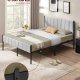 VASAGLE Dobbeltsengramme 160 x 200 cm med polstret hovedg�rde Sengramme St�llameller B�rer op til 500 kg Nem montering RMB975G01
