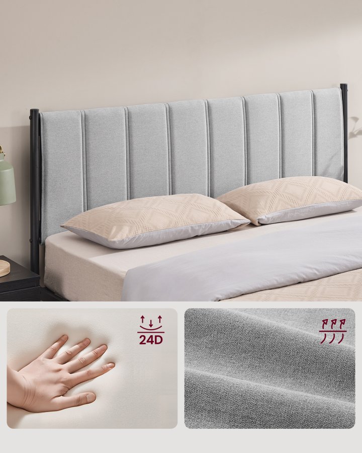 VASAGLE Dobbeltsengramme 160 x 200 cm med polstret hovedg�rde Sengramme St�llameller B�rer op til 500 kg Nem montering RMB975G01