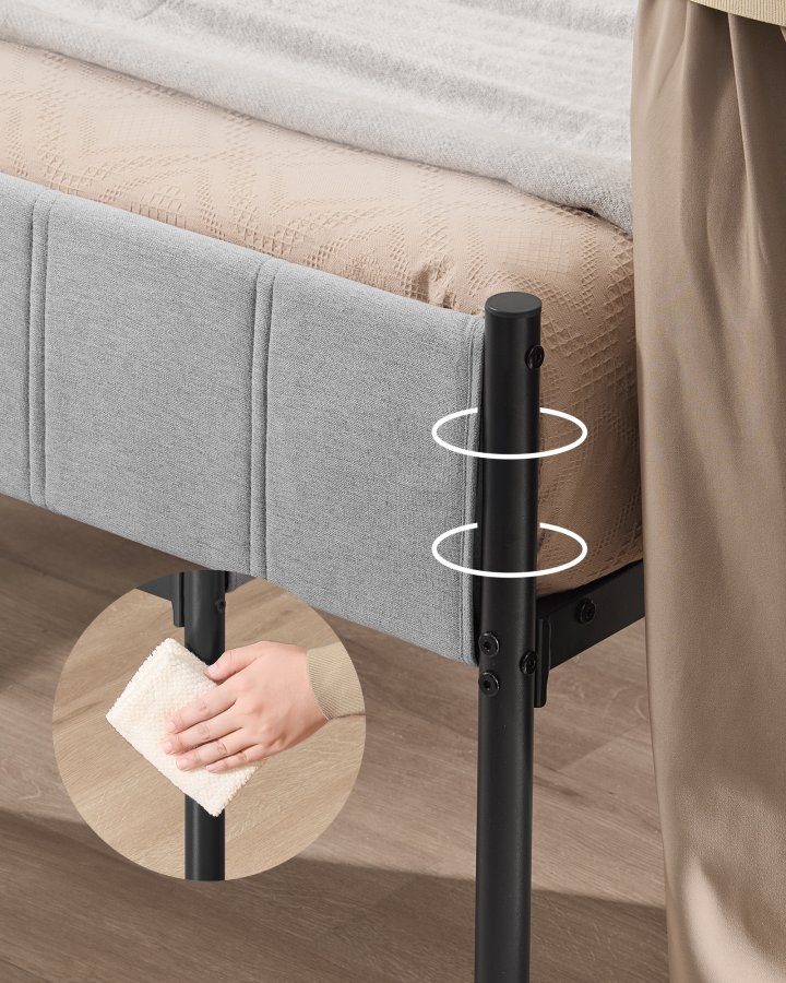VASAGLE Dobbeltsengramme 160 x 200 cm med polstret hovedg�rde Sengramme St�llameller B�rer op til 500 kg Nem montering RMB975G01