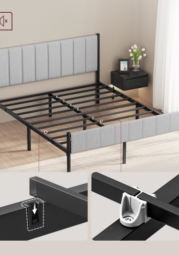 VASAGLE Dobbeltsengramme 160 x 200 cm med polstret hovedg�rde Sengramme St�llameller B�rer op til 500 kg Nem montering RMB975G01