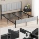 VASAGLE Dobbeltsengramme 160 x 200 cm med polstret hovedg�rde Sengramme St�llameller B�rer op til 500 kg Nem montering RMB975G01