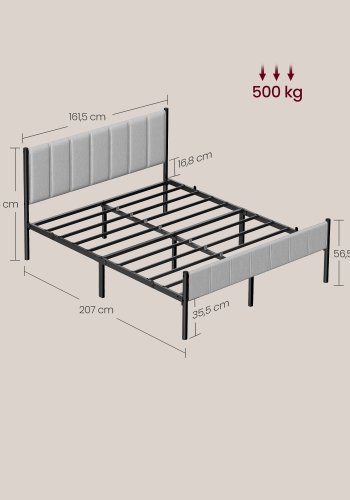 VASAGLE Dobbeltsengramme 160 x 200 cm med polstret hovedg�rde Sengramme St�llameller B�rer op til 500 kg Nem montering RMB975G01
