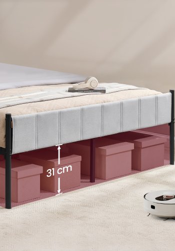 VASAGLE Dobbeltsengramme 160 x 200 cm med polstret hovedg�rde Sengramme St�llameller B�rer op til 500 kg Nem montering RMB975G01