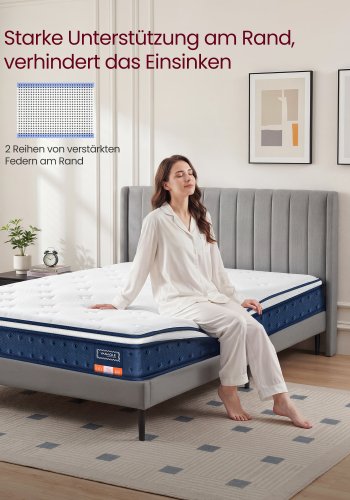 VASAGLE Madras 140 x 200 x 20 cm Pocket Spring Gel Memory Foam Madras Medium Fast H3 7-Zone St�tte Bev�gelse Isolerende �ndbart Betr�k Bl� RMZ214QZ02