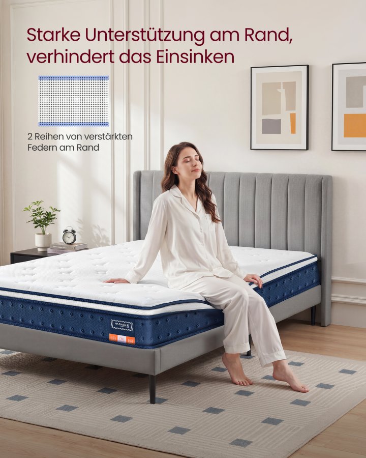 VASAGLE Madras 140 x 200 x 20 cm Pocket Spring Gel Memory Foam Madras Medium Fast H3 7-Zone St�tte Bev�gelse Isolerende �ndbart Betr�k Bl� RMZ214QZ02