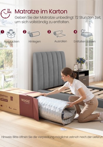 VASAGLE RMZ222QZ02 90 x 200 x 25 cm mellemfast gel memory foam pocket springmadras H3 7-zoners st�tte bev�gelsesisolerende �ndbart betr�k bl�