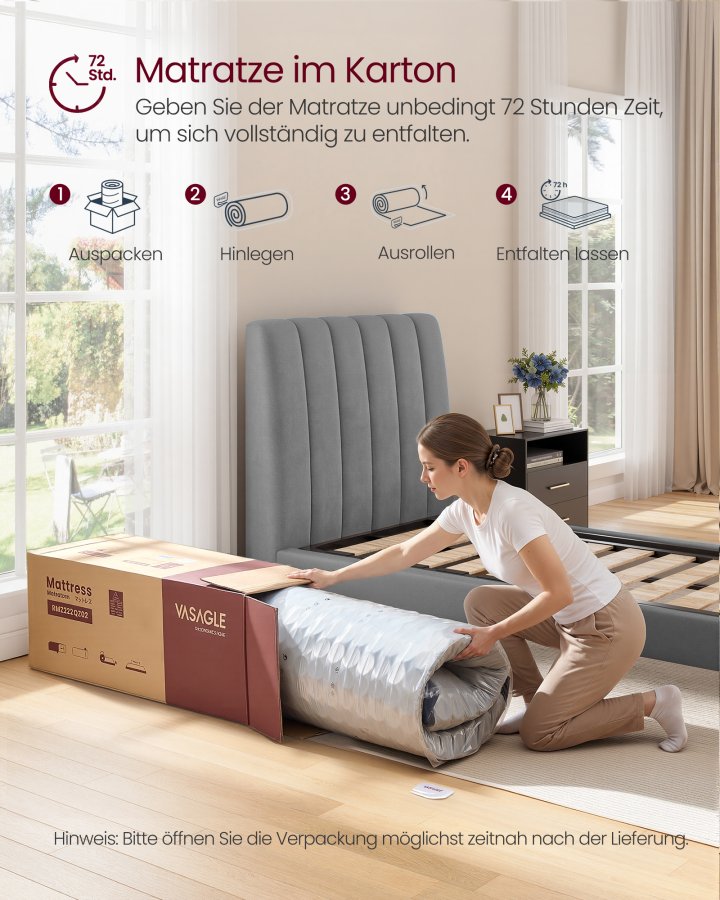 VASAGLE RMZ222QZ02 90 x 200 x 25 cm mellemfast gel memory foam pocket springmadras H3 7-zoners st�tte bev�gelsesisolerende �ndbart betr�k bl�