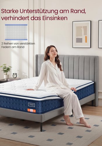 VASAGLE Madras, 140 x 200 x 25 cm, pocketfjedermadras lavet af gel memory foam, medium fasthed, H3, 7-zoners st�tte, bev�gelsesisolering, �ndbart betr�k, bl� RMZ224QZ02