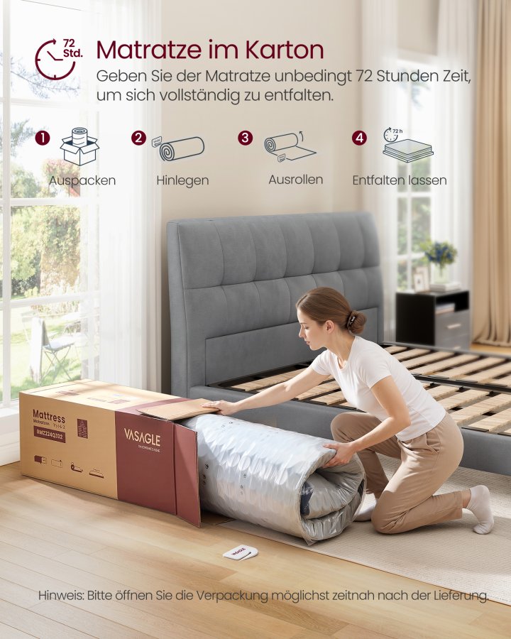 VASAGLE Madras, 140 x 200 x 25 cm, pocketfjedermadras lavet af gel memory foam, medium fasthed, H3, 7-zoners st�tte, bev�gelsesisolering, �ndbart betr�k, bl� RMZ224QZ02