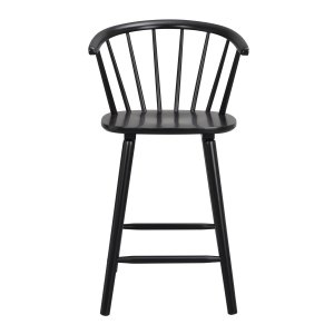 ROWICO Carmen barstol, med ryggstöd, armstöd och fotstöd - svart gummiträ