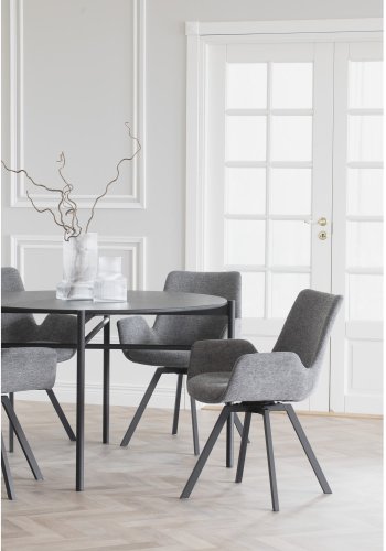 ROWICO Norwell drejestol, m. armln - gr stof og sort metal