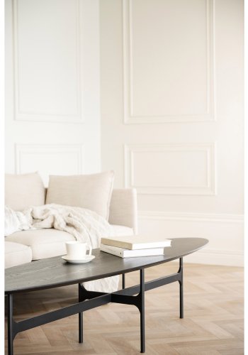 ROWICO Colton salongbord, ovalt - svart ask finer og svart metall (180x50)