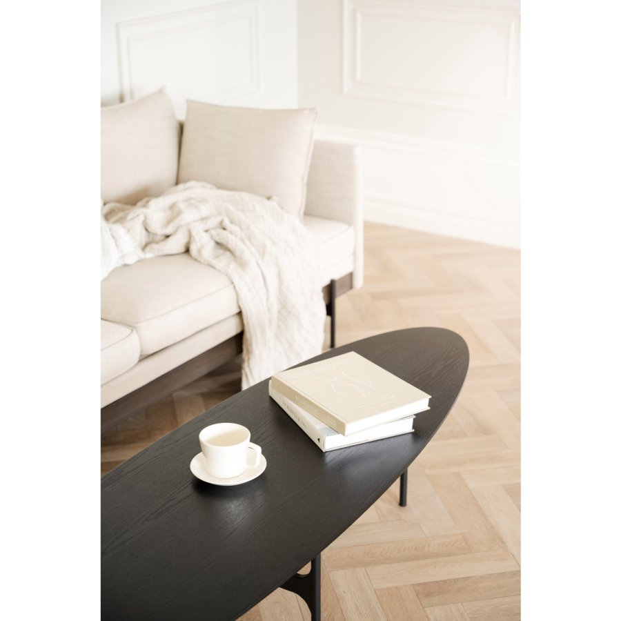 ROWICO Colton salongbord, ovalt - svart ask finer og svart metall (180x50)