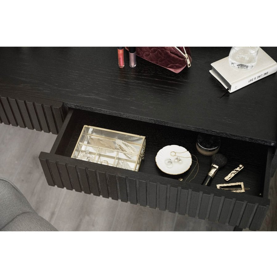 ROWICO Halifax skrivebord, m. 2 skuffer - svart eikefiner, eik og metall (120x61)