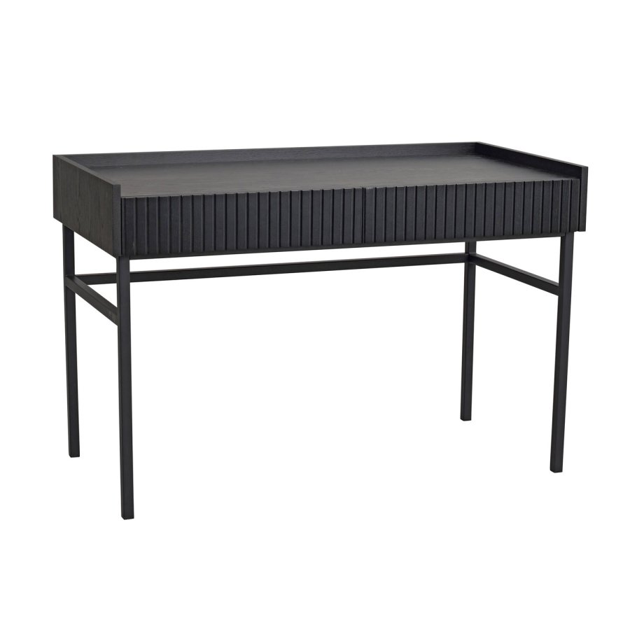 ROWICO Halifax skrivebord, m. 2 skuffer - svart eikefiner, eik og metall (120x61)