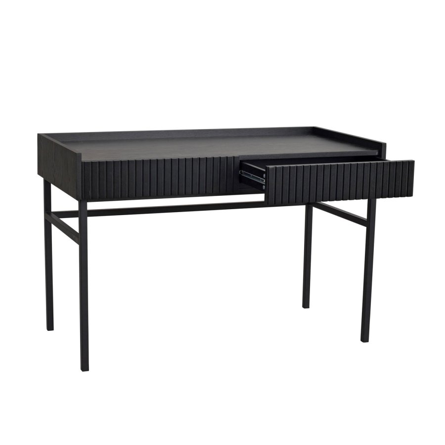 ROWICO Halifax skrivebord, m. 2 skuffer - svart eikefiner, eik og metall (120x61)