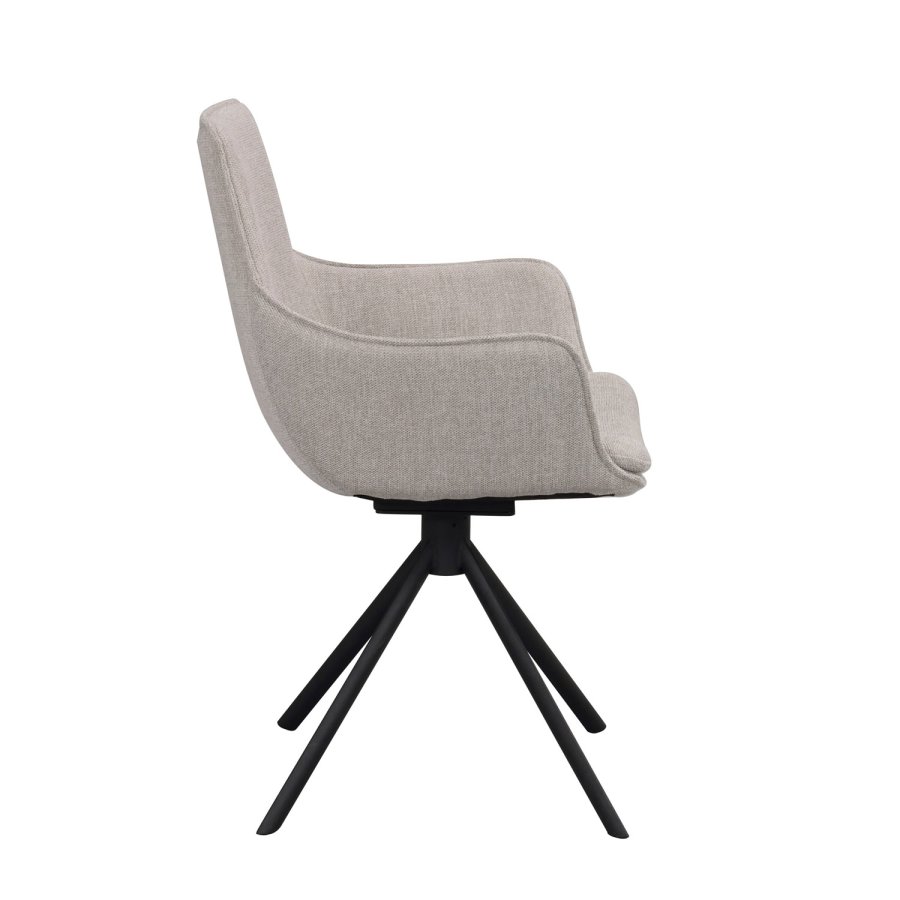 ROWICO Lowell spisebordsstol, med armlener og dreibar sokkel - gr polypropylen og svart metall