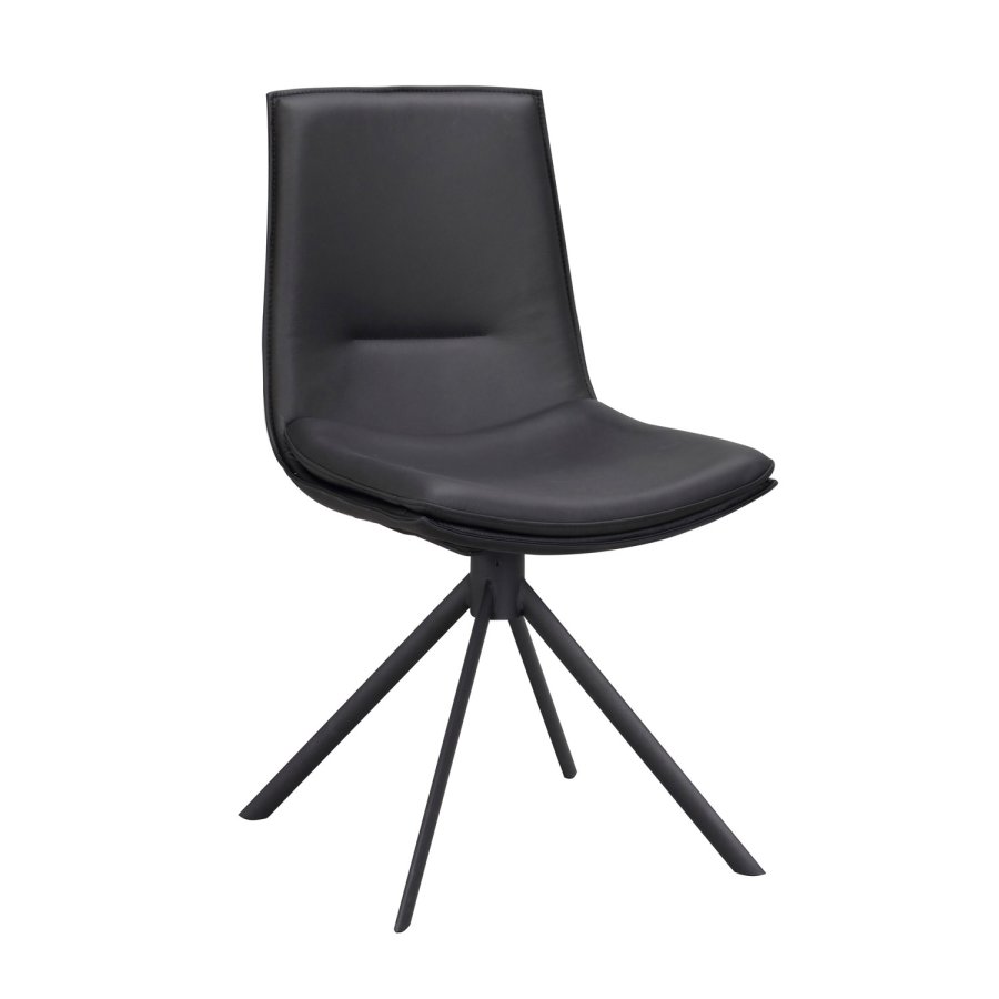 ROWICO Lowell spisebordsstol, med dreibar sokkel - svart skinn og sort metall