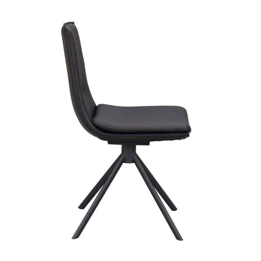 ROWICO Lowell spisebordsstol, med dreibar sokkel - svart skinn og sort metall