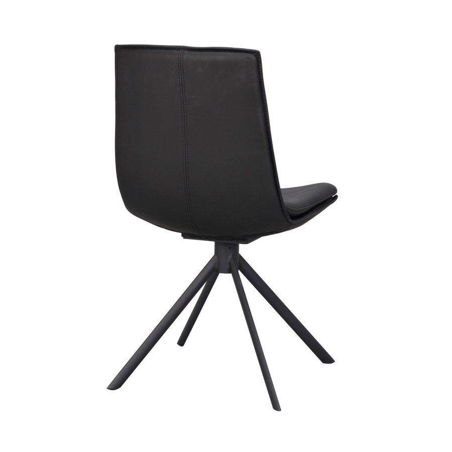 ROWICO Lowell spisebordsstol, med dreibar sokkel - svart skinn og sort metall