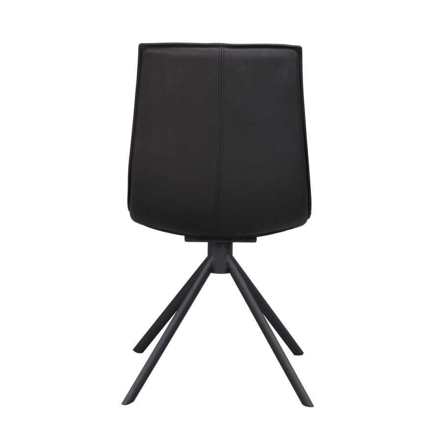 ROWICO Lowell spisebordsstol, med dreibar sokkel - svart skinn og sort metall