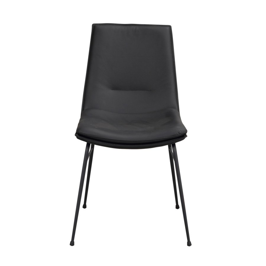 ROWICO Lowell spisebordsstol - svart skinn og svart metall