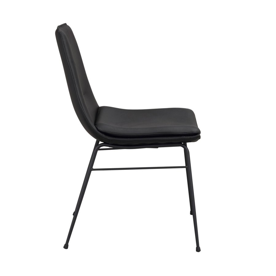 ROWICO Lowell spisebordsstol - svart skinn og svart metall