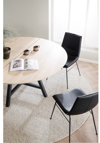 ROWICO Lowell spisebordsstol - svart skinn og svart metall