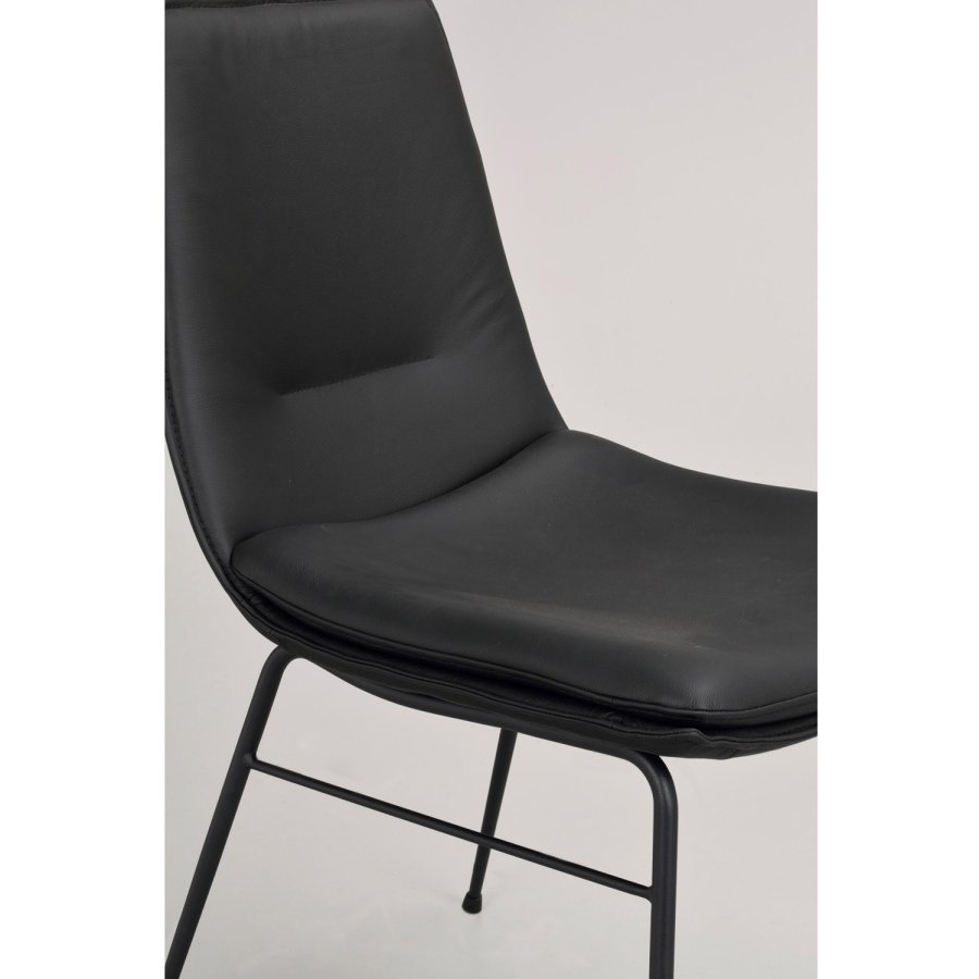 ROWICO Lowell spisebordsstol - svart skinn og svart metall