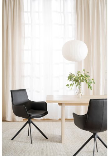 ROWICO Lowell spisebordsstol, med armlener og dreiefot - svart skinn og sort metall