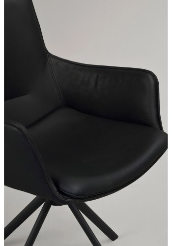 ROWICO Lowell spisebordsstol, med armlener og dreiefot - svart skinn og sort metall
