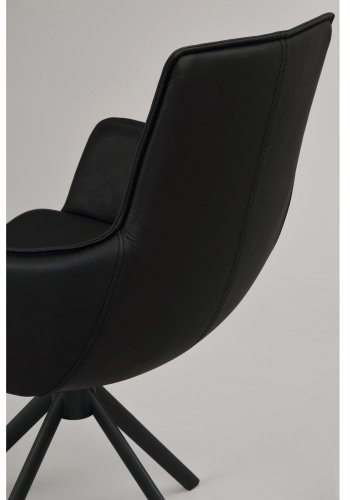 ROWICO Lowell spisebordsstol, med armlener og dreiefot - svart skinn og sort metall