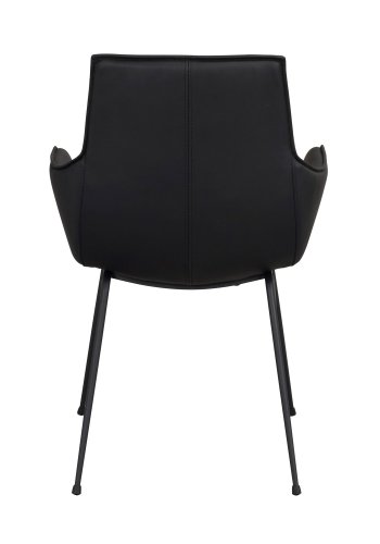 ROWICO Lowell spisebordsstol, med armlener - svart skinn og sort metall