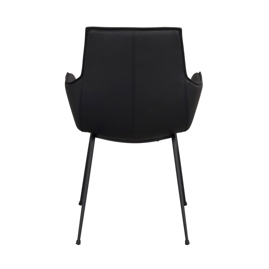 ROWICO Lowell spisebordsstol, med armlener - svart skinn og sort metall