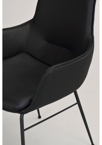 ROWICO Lowell spisebordsstol, med armlener - svart skinn og sort metall