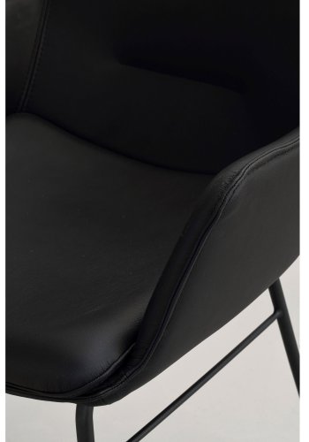 ROWICO Lowell spisebordsstol, med armlener - svart skinn og sort metall