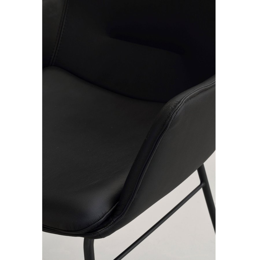 ROWICO Lowell spisebordsstol, med armlener - svart skinn og sort metall